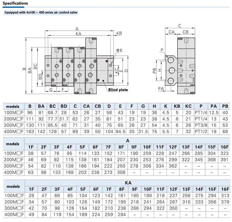 Pneuamtic Component Pneumatic Accessories with High-Performance Manifold Valve Base Match with Valve 3V300m-3f