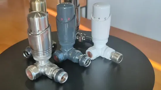 Juego Trv de válvula termostática para radiador pulido y cromado con válvula de detentor y tipo de ángulo de cabeza Trv